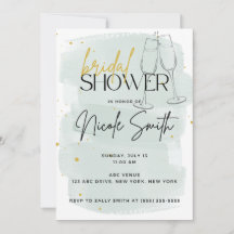 Modern Sage Green and Gold Shower Invitations