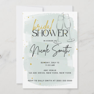 Modern Sage Green and Gold Shower Invitations