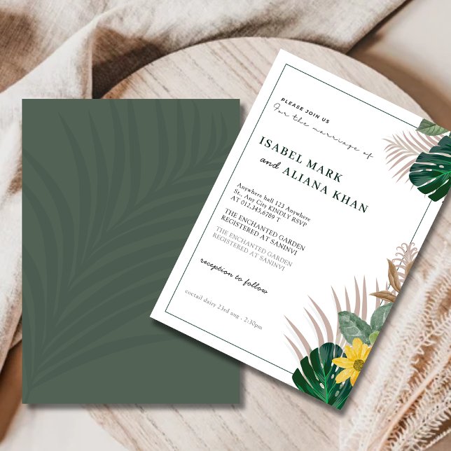 Modern Sage Green and White boho floral Wedding  Invitation (INVITATION)