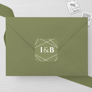 Modern Sage Green and White Geometric Wedding Square Sticker