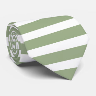 Modern Sage Green And White Horizontal Striped Tie