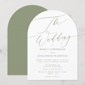 Modern Sage Green and White Simple Arch Wedding Invitation