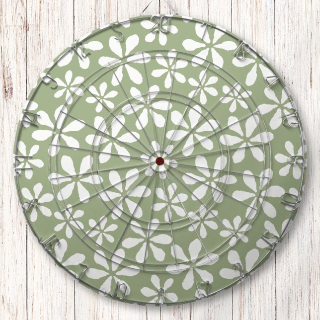 Modern Sage Green and White Simple Flower Pattern Dartboard (Modern Sage Green and White Simple Flower Pattern Dart Board)