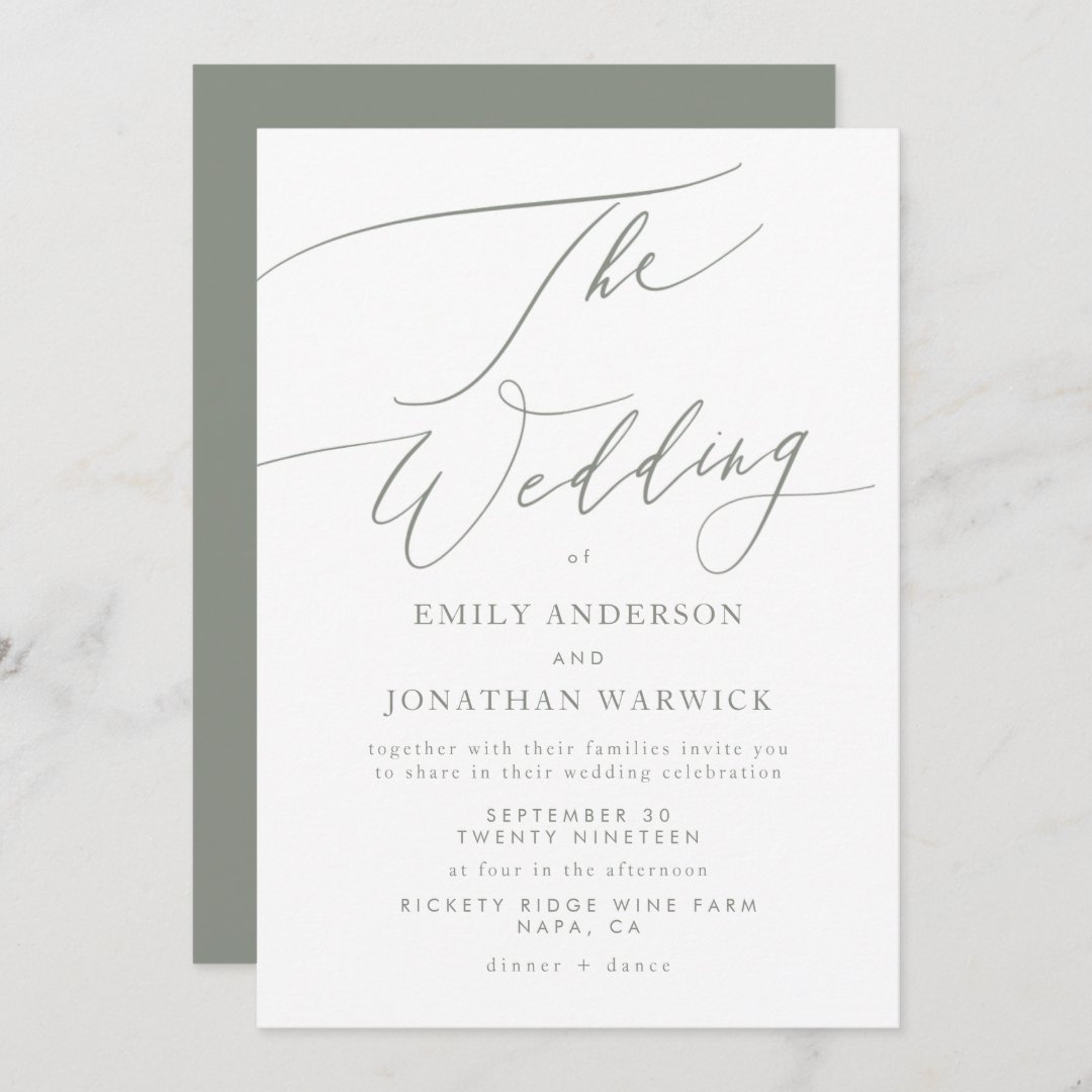 Modern Sage Green and White Simple Wedding Invitation | Zazzle