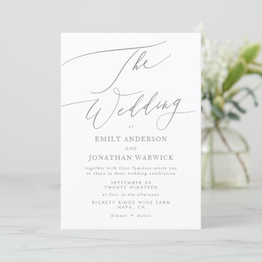 Modern Sage Green and White Simple Wedding Invitation | Zazzle