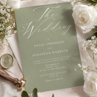 Modern Sage Green and White Simple Wedding Invitation