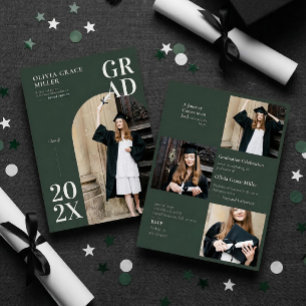 Modern Sage Green Arc Photo and Collage Graduation Invitation