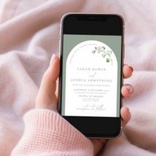 Modern Sage Green Arch Botanical Photo Wedding Inv Invitation
