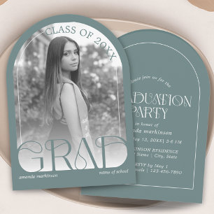 Modern Sage Green Arch Photo Graduation Party Invitation
