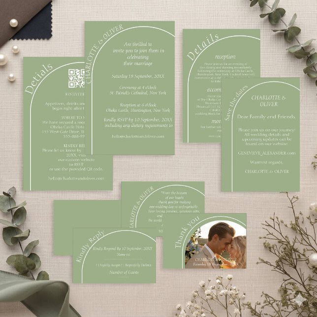 Modern Sage Green Arch Wedding Invitation Card (Creator Uploaded)