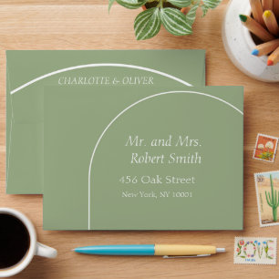 Modern Sage Green Arch Wedding Invitation Envelope