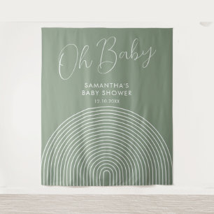 Modern Sage Green Baby Shower Backdrop Tapestry