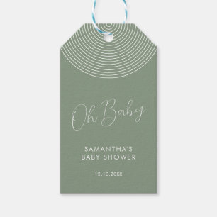 Modern Sage Green Baby Shower Chic Script Gift Tags