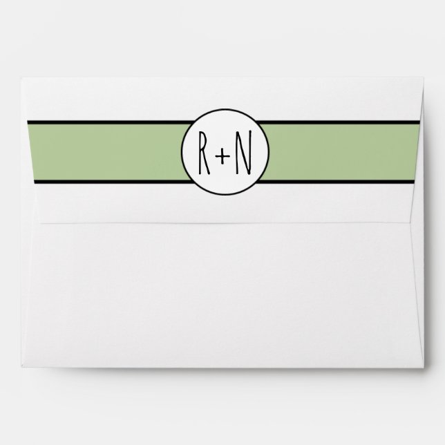 Modern sage green band with initials wedding envelope (Back (Top Flap))