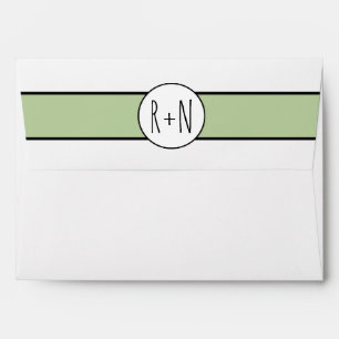 Modern sage green band with initials wedding envelope