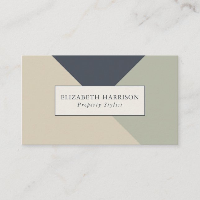 Modern Sage Green Blue Linen Geometric Design  Business Card (Front)