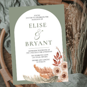 Modern Sage Green Boh Arch Floral Wedding Invitation