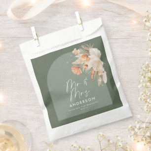 modern sage green bohemian pampas grass Mr & Mrs Favour Bags