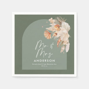 modern sage green bohemian pampas grass Mr & Mrs Napkin