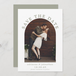 Modern Sage Green Boho Arch Photo Wedding Save The Date