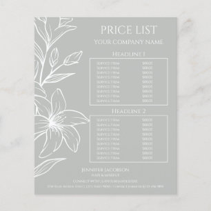Modern Sage Green Boho Floral Price List Flyer