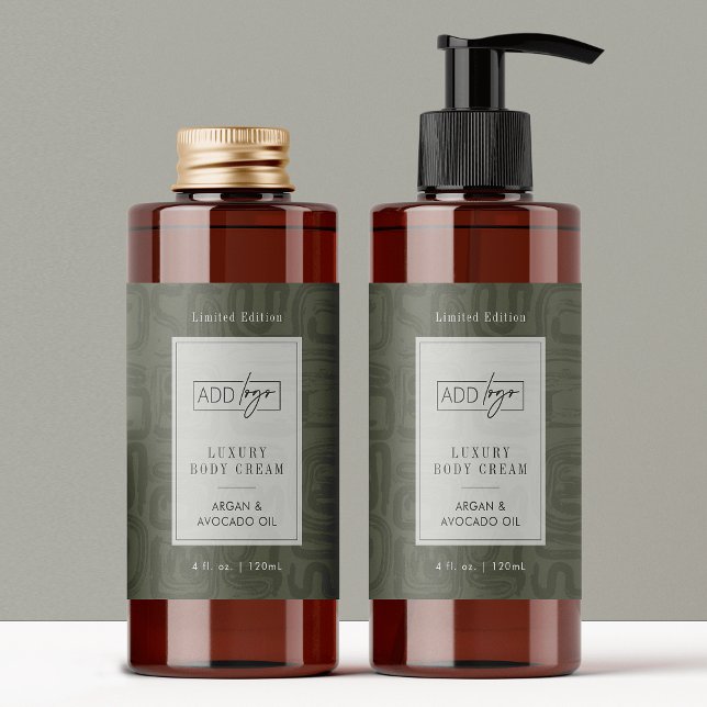 Modern Sage Green Boho Logo 4OZ Cosmetic Bottle Rectangular Sticker (Modern boho sage green cosmo bottle wraparound label template)