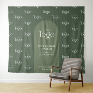 Modern Sage Green Boho Logo Step Repeat Event Tapestry