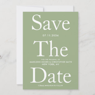 Modern Sage Green Bold Letters Save The Date