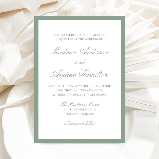 Modern Sage Green Border Wedding Invitation (Creator Uploaded)