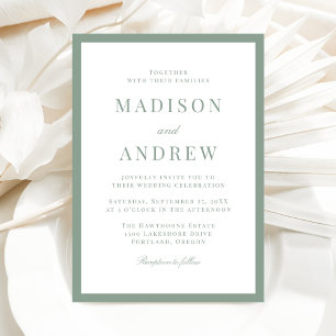 Modern Sage Green Border Wedding Invitation