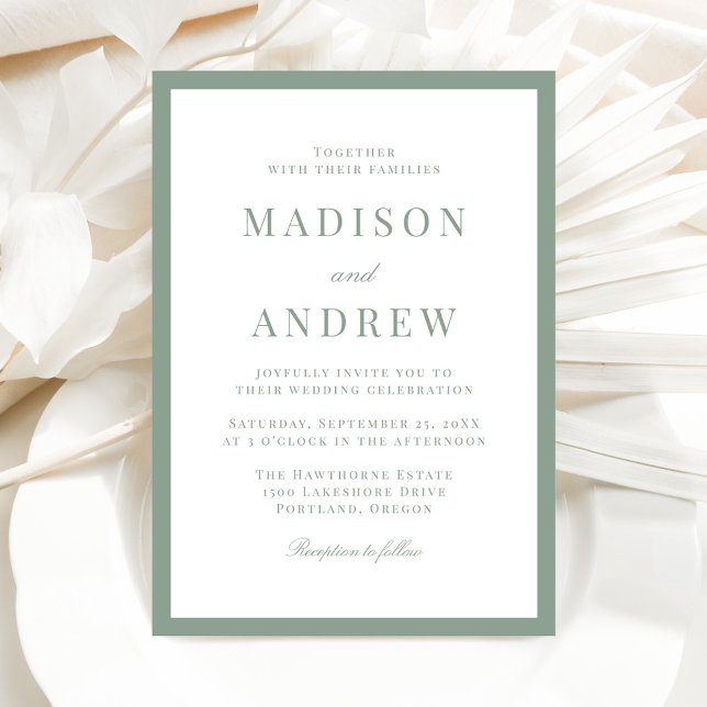 Modern Sage Green Border Wedding Invitation (Creator Uploaded)