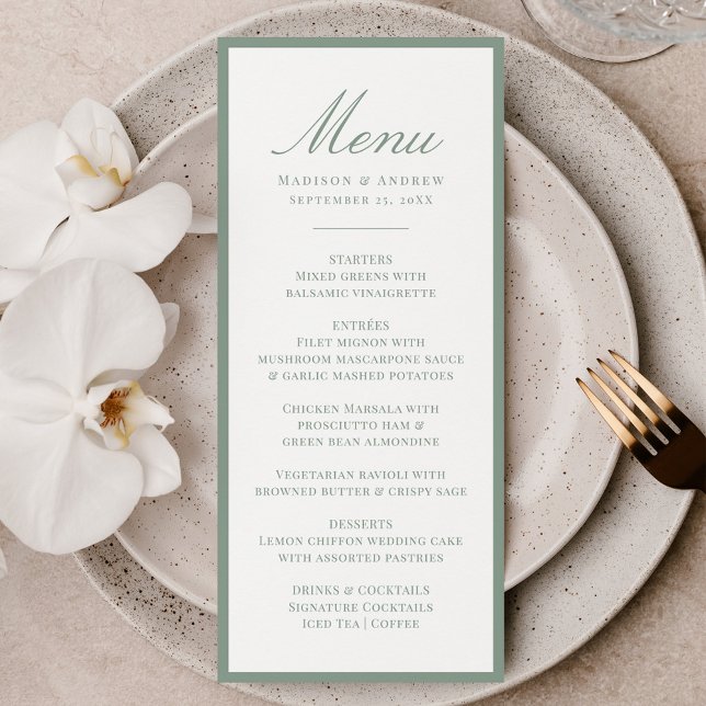 Modern Sage Green Border Wedding Menu (Creator Uploaded)