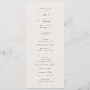 Modern Sage Green Botanical Elegant Wedding Programme