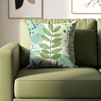 Modern Sage Green Botanical Leaf Pattern Cushion