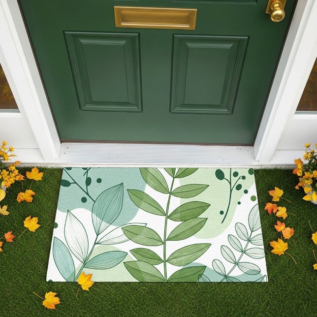 Modern Sage Green Botanical Leaf Pattern Doormat (Creator Uploaded)