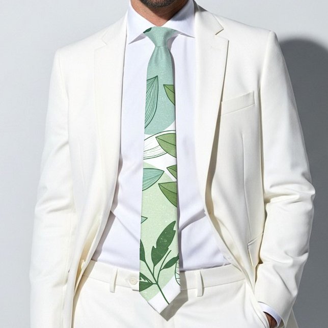 Modern Sage Green Botanical Leaf Pattern Tie (Creator Uploaded)