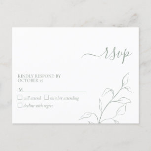 Modern Sage Green Botanical No Menu RSVP Postcard