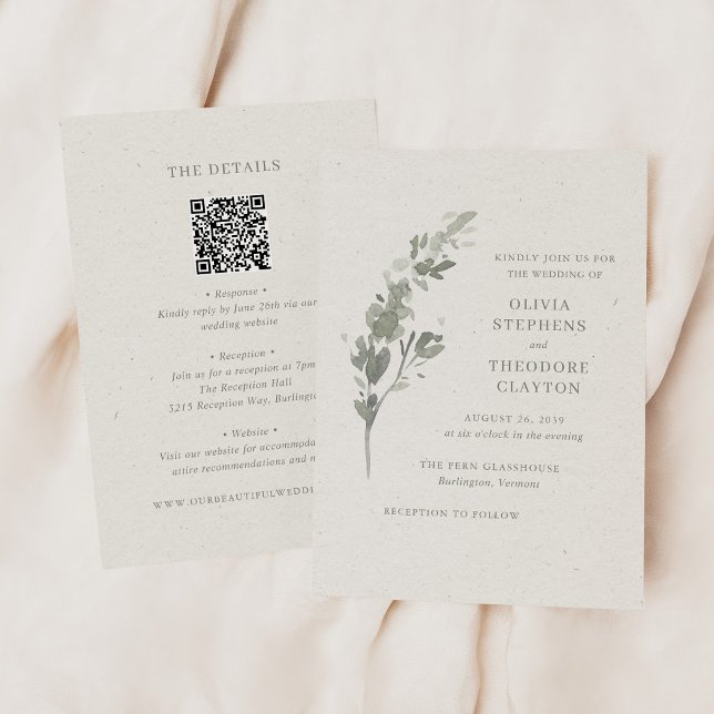 Modern Sage Green Botanical QR Code Wedding Invitation (Creator Uploaded)