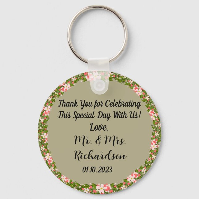 Modern Sage Green Botanical Wedding Favour  Key Ring (Front)