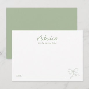 Modern Sage Green Bow Baby Shower Advice Card