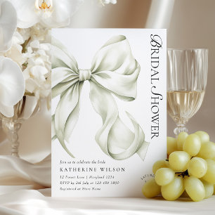 Modern Sage Green Bow Bridal Shower Invitation