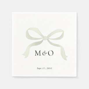 Modern Sage Green Bow Watercolor Monogram Wedding Napkin