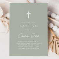 Modern Sage Green Boys Cross Christening Baptism