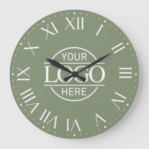 Modern Sage Green Branded  Business Logo Custom Large Clock