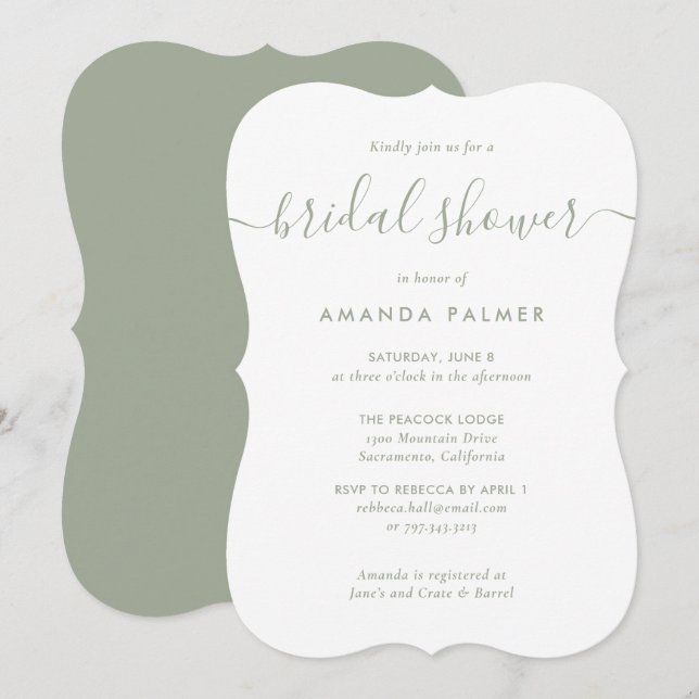 Modern Sage Green Bridal Shower Invitation (Front/Back)
