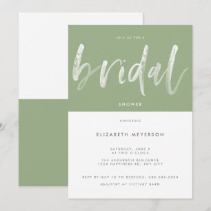 Modern Sage Green Brush Calligraphy Bridal Shower Invitation