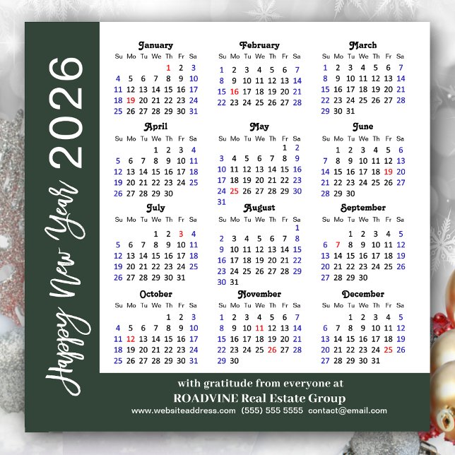 Modern Sage Green Business 2026 Calendar Simple Holiday Card (Creator Uploaded)