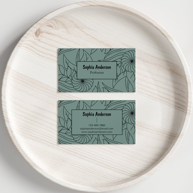 Modern Sage Green Business Card with Floral Line  (Creator Uploaded)