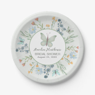 Modern Sage Green Butterfly & Floral Bridal Shower Paper Plate