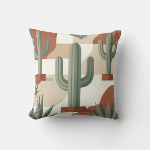 Modern Sage Green Cactus Terracotta Desert Cushion